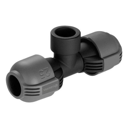 Gardena 25mm x Female Thread Pipeline T Piece - Black - Durable Connection - Auzzistore