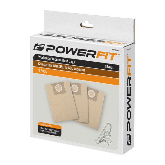 Powerfit 60L Dust Bag 3 Pack - Paper - Easy To Carry - Disposable