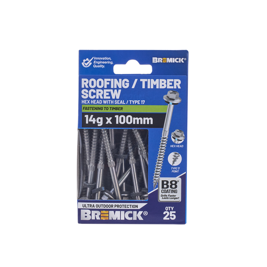 Bremick Hex Timber Screw 14g x 100mm - Box of 25 - Corrosion Resistant – view 2 - Auzzistore