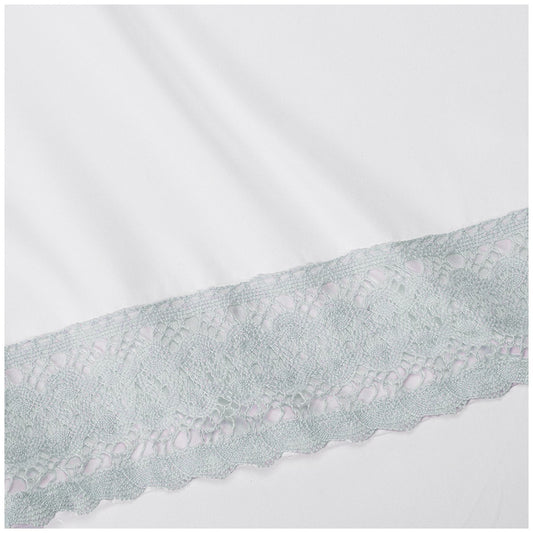 Kingtex 1500 Thread Count Crochet Lace Microfibre Sheet Set Single Ice Blue/White - Auzzistore