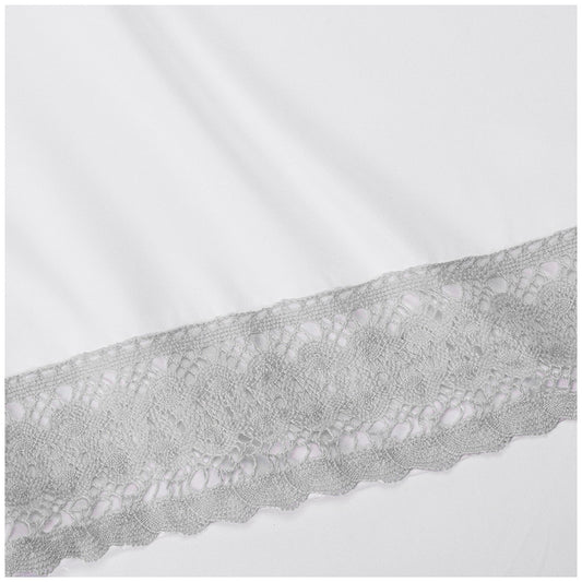 Kingtex 1500 Thread Count Crochet Lace Microfibre Sheet Set King Single Silver/White – view 2 - Auzzistore
