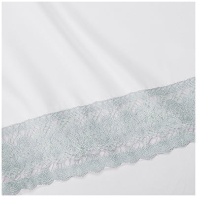 Kingtex 1500 Thread Count Crochet Lace Microfibre Sheet Set Double Ice Blue/White