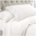 Kingtex 1500 Thread Count Crochet Lace Microfibre Sheet Set Double White/White