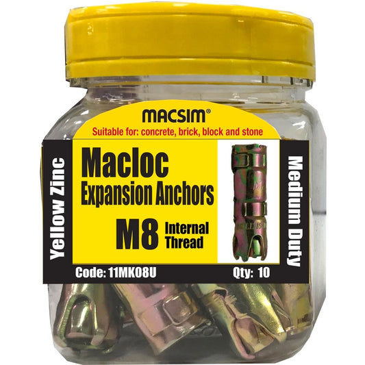 Macsim M8 Medium Duty Macloc Anchor - Yellow Zinc - 10 Jar - 65mm x 80mm - Auzzistore