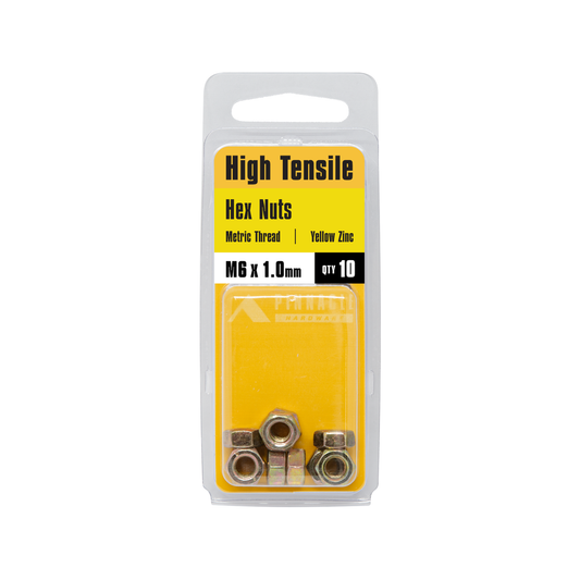 Pinnacle M6 Yellow Zinc Hi Tensile Nuts 10 Pack - Hex - Durable - 1mm – view 2 - Auzzistore