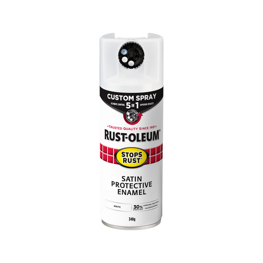 Rust Oleum 340g Spray Paint - White Satin - 5 in 1 Custom Spray - Rust Protection - Auzzistore