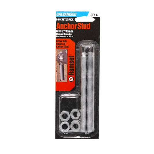 Ramset Anchor Stud 10mm x 130mm Galvanised Steel 4 Pack Durable - Auzzistore