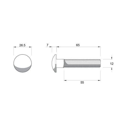 Zenith Cup Head Bolt - M12 x 65mm - Stainless Steel 304 - Rust Resistant – view 2 - Auzzistore