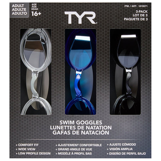 TYR Adult Swim Goggles – 3-Piece High-Performance Set