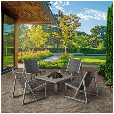 Agio Lisbon 5 Piece Wood Burning Fire Pit Chat Set All Weather Wicker