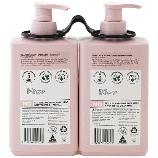 Australian Botanical Soap Hand Wash 2 x 750ml Goats Milk with Raspberry, Kakadu Plum Extract, Organic Aloe Vera – view 2