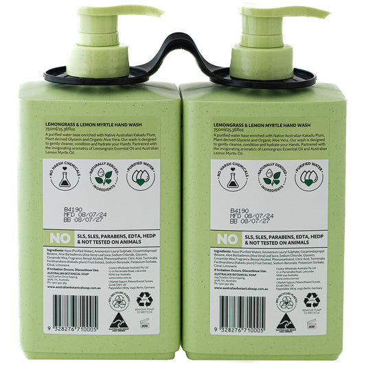 Australian Botanical Soap Hand Wash 2 x 750ml Lemon Grass & Lemon Myrtle, Kakadu Plum Extract, Organic Aloe Vera – view 2