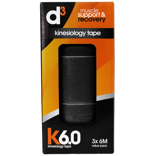 d3 K6.0 Kinesiology Tape 50mm x 6M x 3 Tapes Black – view 2