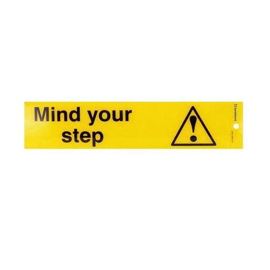 Sandleford Mind Your Step Sign - 245 x 58mm - Silver - Self Adhesive - Auzzistore