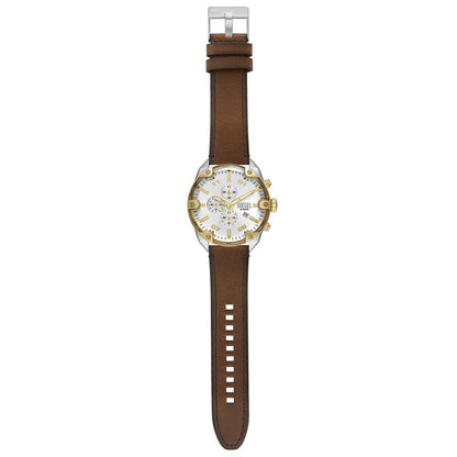 Diesel Men's Spiked Chronograph Watch DZ4665, 49mm Silver Sunray Dial, Brown Leather Strap, Water Resistant