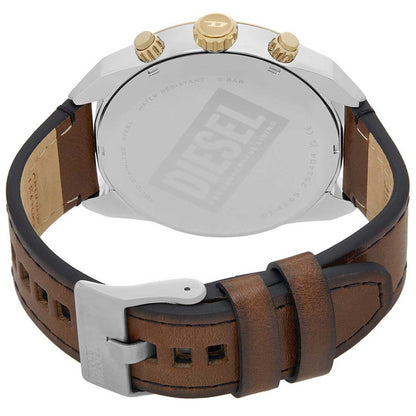 Diesel Men's Spiked Chronograph Watch DZ4665, 49mm Silver Sunray Dial, Brown Leather Strap, Water Resistant