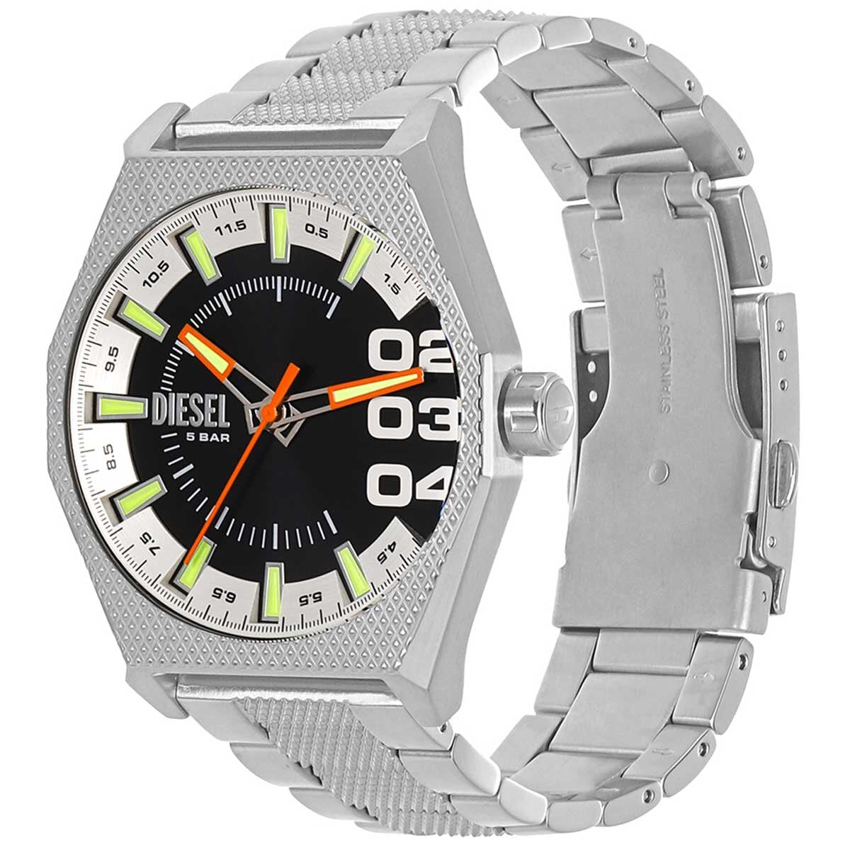 Diesel Scraper Stainless Steel Men's Watch DZ2172 43mm Black Sunray Dial Stainless Steel Bracelet