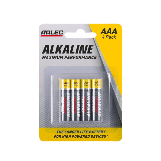 Arlec AAA Alkaline Batteries - 4 Pack - Long Lasting Power Source