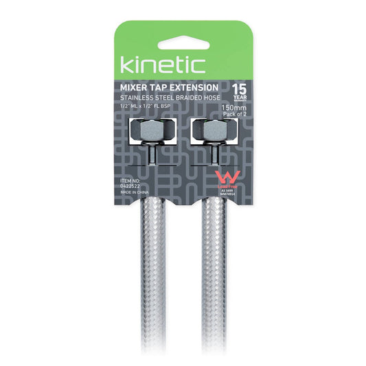 Kinetic 150mm Stainless Steel Flexible Braided Hose Mixer Tap Extension - 2 Pack - Durable - Corrosion Resistant – view 2