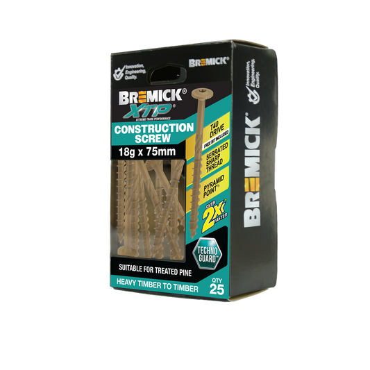 Bremick Xtp Construction Screw 18g x 75mm Tan - 25 Pack - T40 Drive - Corrosion Resistant - Auzzistore