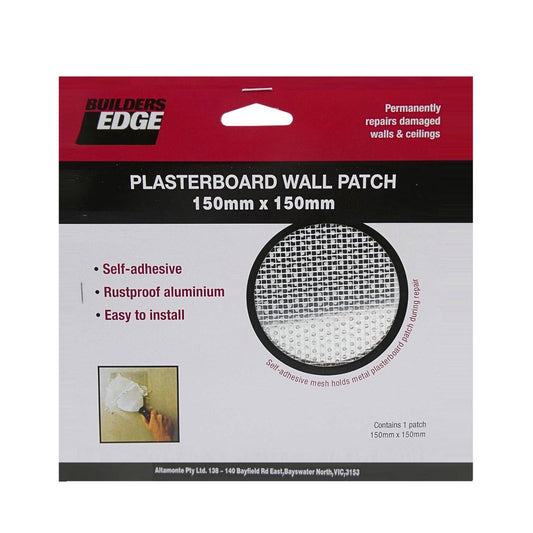 Builders Edge Plasterboard Hole Patch - 150mm x 150mm - Aluminium - Self-Adhesive - Auzzistore
