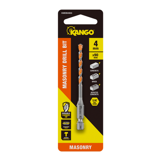 Kango 4 x 90mm Masonry Drill Bit - Durable Carbide Tip - Precision Start - Auzzistore