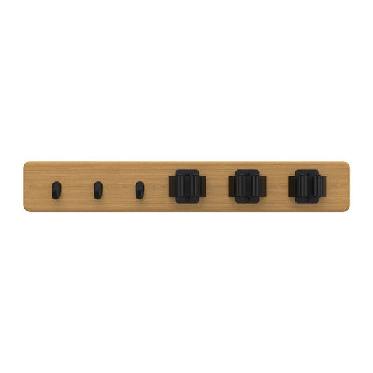 Mode Bamboo Hook Rack - 3 Hooks & 3 Grips - 450mm x 70mm - Black