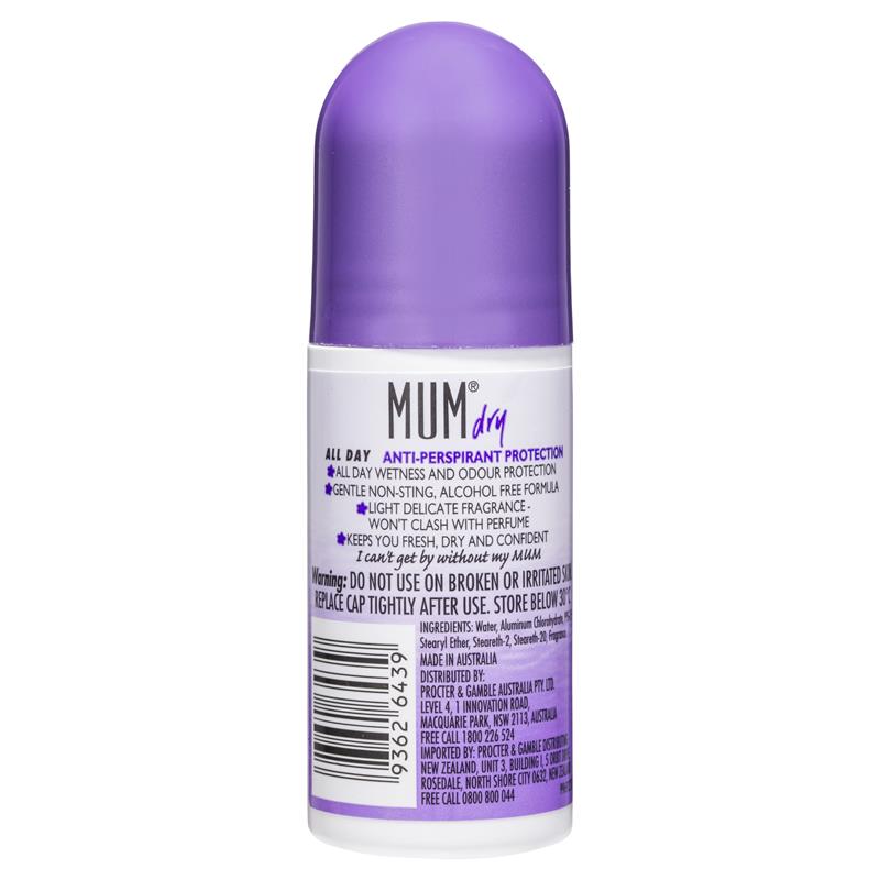 Mum Dry Active Deodorant Roll-On 50ml – Alcohol-Free All-Day Protection
