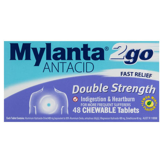 Mylanta 2Go Antacid Double Strength Tablets Lemon Mint 48 Pack - Fast Relief for Indigestion-Auzzi Store