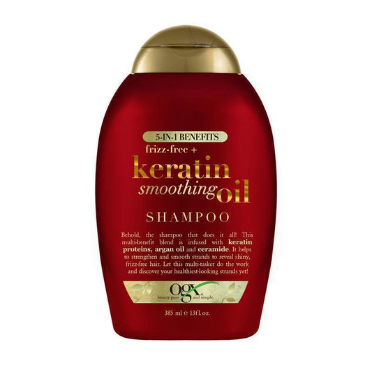 Ogx Frizz Free + Keratin Smoothing Oil Shampoo 385mL - 5 in 1 Benefits for Frizzy Hair