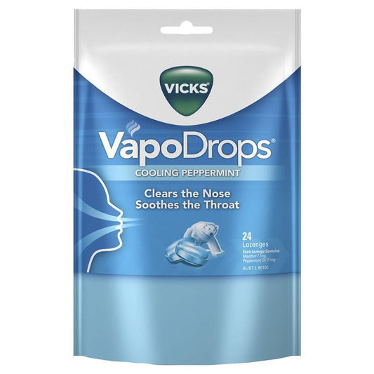 Vicks Vapodrops Blue Cooling Peppermint Lozenges 24 - Soothing Relief-Auzzi Store