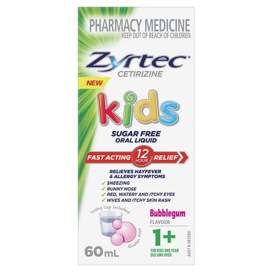 Zyrtec Kids Antihistamine Allergy & Hayfever Oral Liquid Bubblegum 60ml – view 2