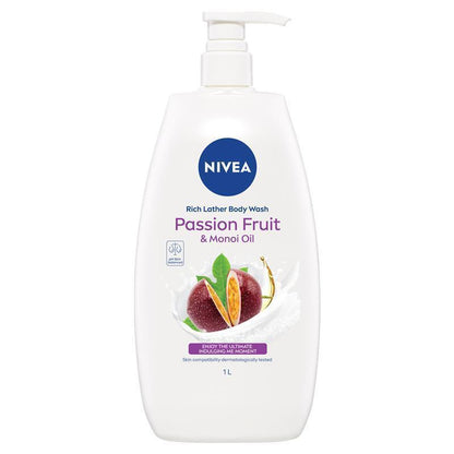 NIVEA Passion Fruit & Monoi Oil Shower Gel 1L – Moisturizing, pH Balanced
