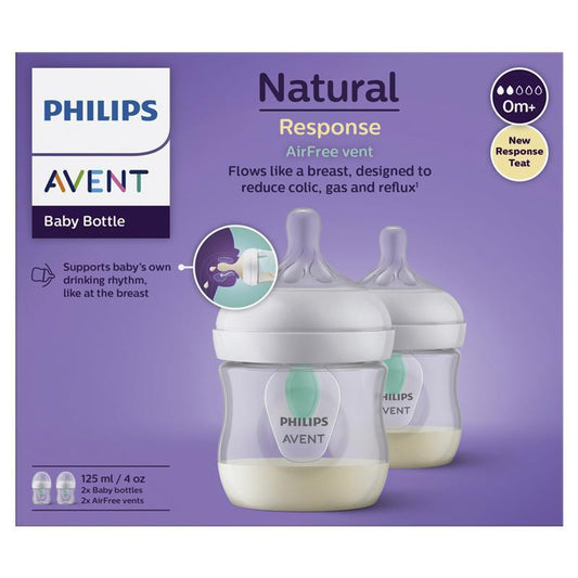Avent Natural Response Feeding Bottles with AirFree Vent 125ml - 2 Pack