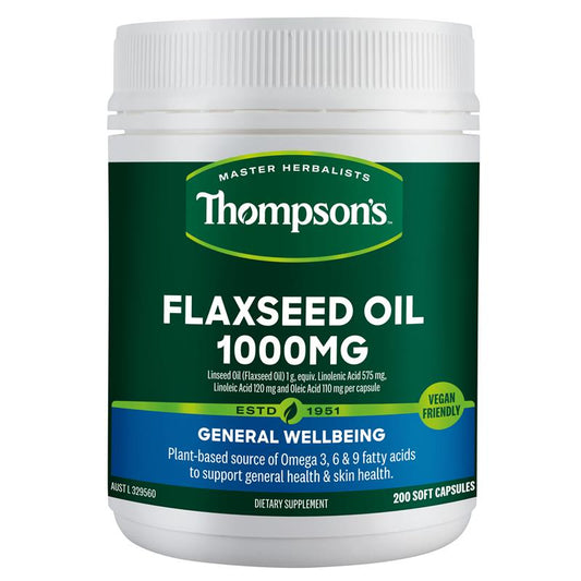 Thompson's Flaxseed Oil 1000mg 200 Vegi-Caps - Omega 3, 6 & 9 for Optimal Health-Auzzi Store