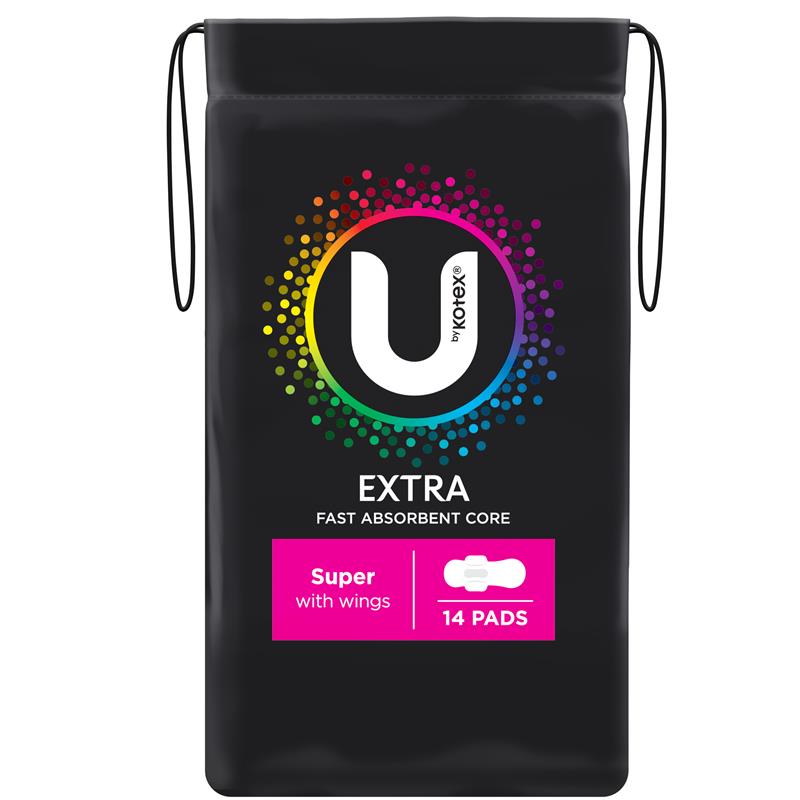 U by Kotex Super Extra Wing Pads, 14-Pads, Leak-Proof