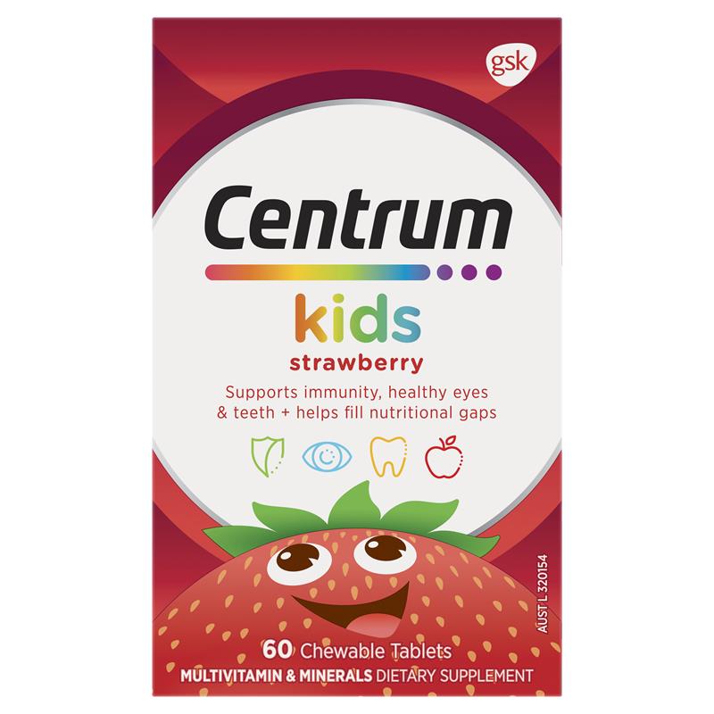 Centrum Kids Multivitamin Strawberry, 60 Chewable Tablets for 3+