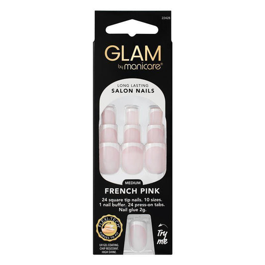Glam By Manicare French Pink Medium Square Press On Nails Kit - 24pc