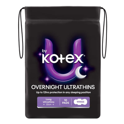 U by Kotex Overnight Ultrathin Regular Pads with Wings, 10 Pads