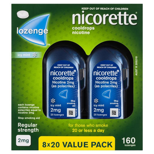 Nicorette Quit Smoking Regular Strength Cooldrops Nicotine Lozenge Icy Mint - 8 x 20 Pack - Auzzi Store