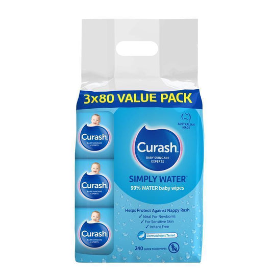 Curash Simply Water Wipes 3 x 80 Pack - Gentle Baby Care - Auzzi Store