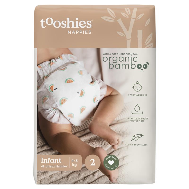 Tooshies Eco Nappies with Organic Bamboo Size 2 Infant (4-8kg) - 48 Pack