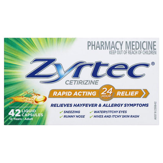 Zyrtec Rapid Acting Relief Antihistamine Hayfever & Allergy Liquid Capsules - 42 Pack-Auzzi Store