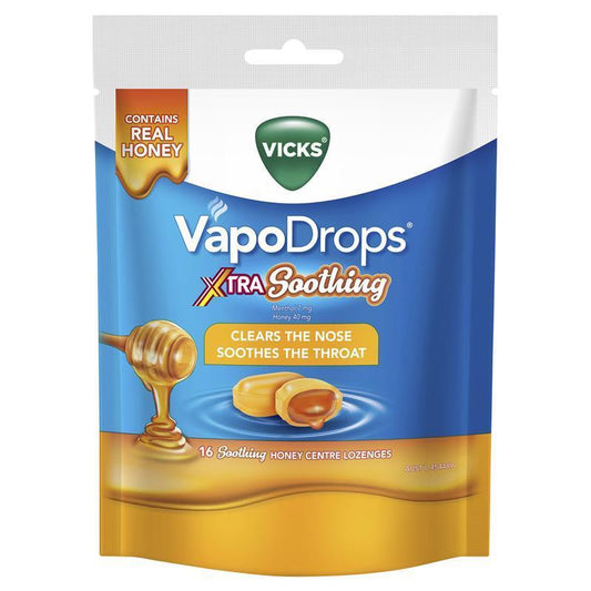 Vicks VapoDrops Xtra Soothing Honey Centre Lozenges - 16 Pack-Auzzi Store