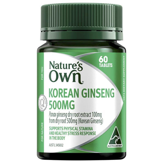 Nature's Own Korean Ginseng 500mg 60 Tablets - Enhance Stamina & Stress Response
