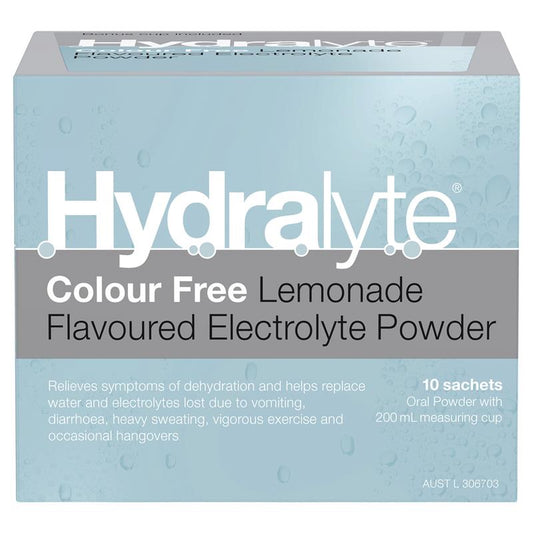 Hydralyte Electrolyte Powder - Colour Free Lemonade - 4.9g x 10 Sachets - Auzzi Store
