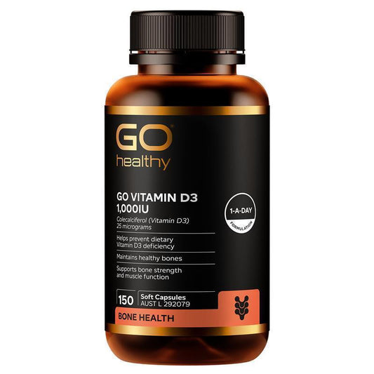 GO Healthy Vitamin D3 1000IU Softgels – 150 Capsules for Bone Health