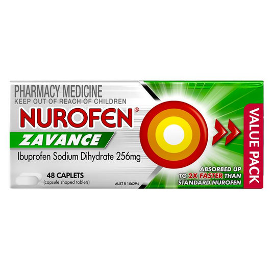 Nurofen Zavance Fast Pain Relief Caplets - 256mg Ibuprofen, 48 Pack - Auzzi Store