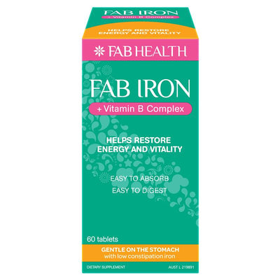 Fab Iron + B Complex 60 Tablets – Easy Absorb, Gentle Iron, B Vitamins