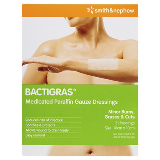 Bactigras Medicated Paraffin Gauze Dressing - 10x10cm 3 Pack-Auzzi Store